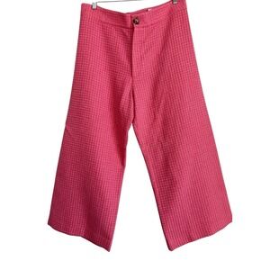 ZARA Women Cropped Fit Pants Wide Leg Tweed High Waist Blogger Pink Size XXL NEW